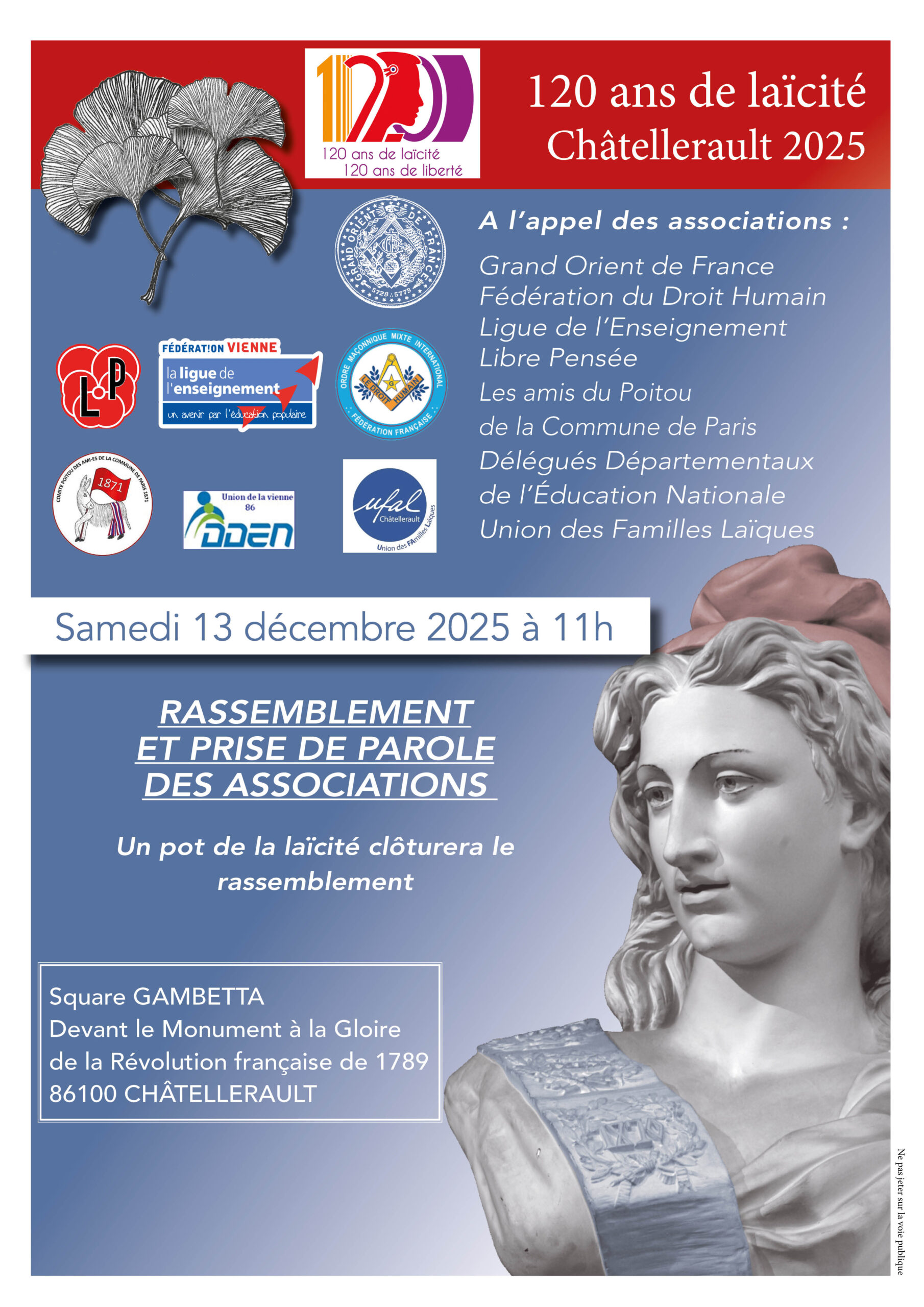 120 ans de laïcité - Rassemblement et prise de parole des associations - Châtellerault 2025